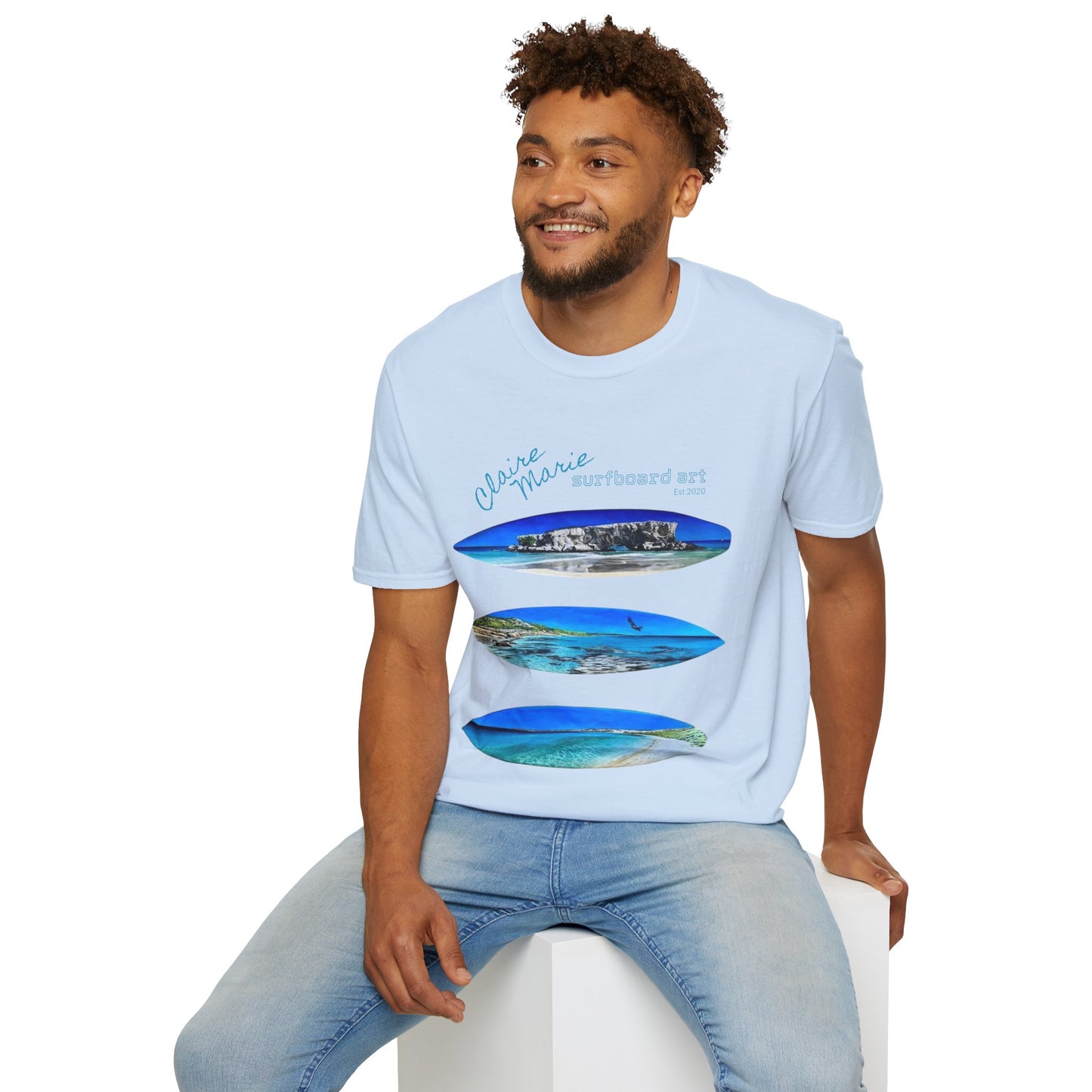 Claire Marie Surfboard Art — Coastal Vibes Beach T-Shirt