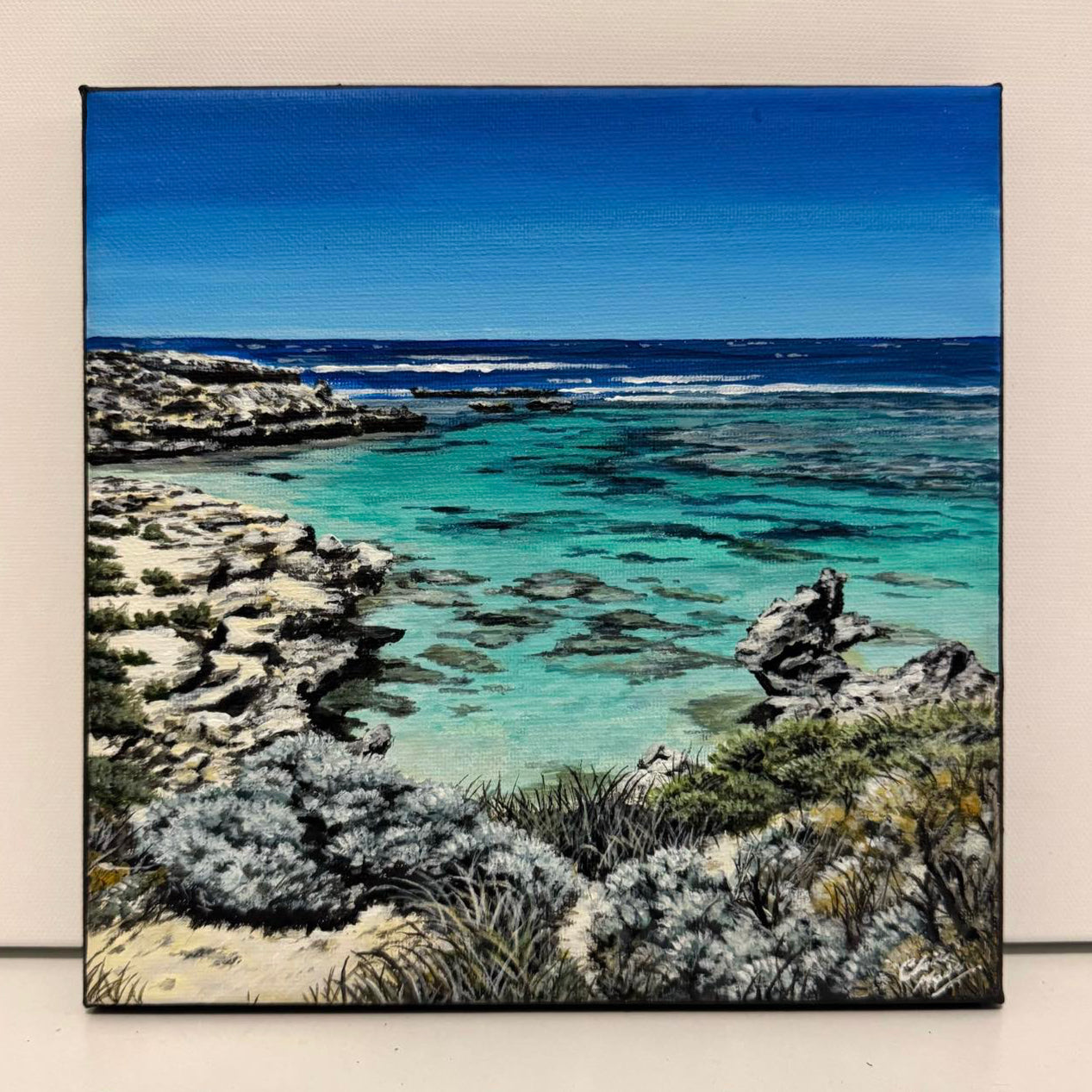 "Little Salmon Bay" original acrylic painting on canvas (200 x 200mm)