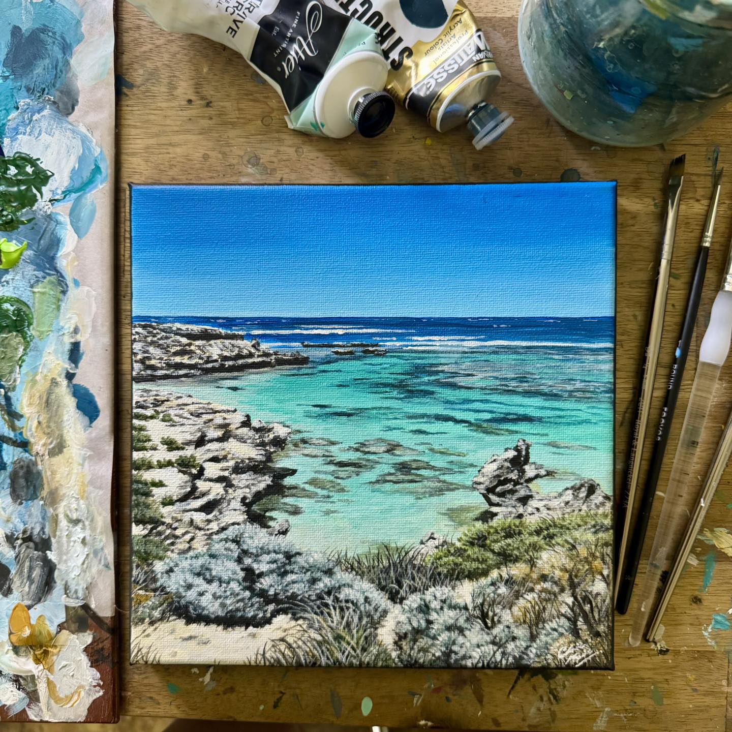 "Little Salmon Bay" original acrylic painting on canvas (200 x 200mm)