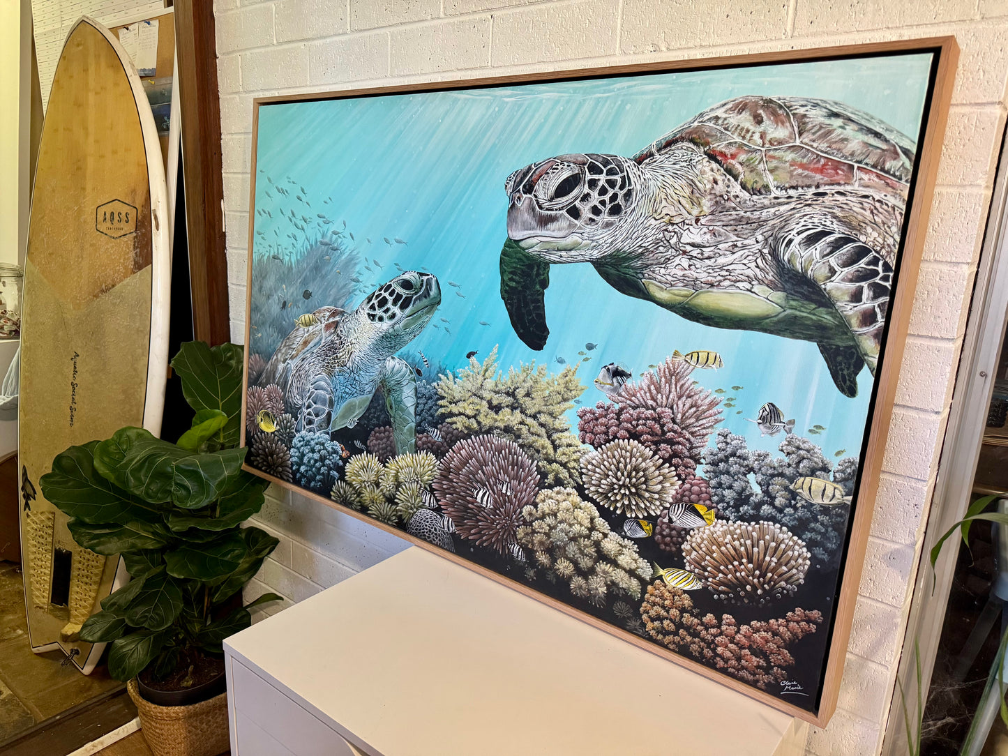 "Underwater Garden" - original painting in acrylic on canvas 122 x 76 cm FRAMED