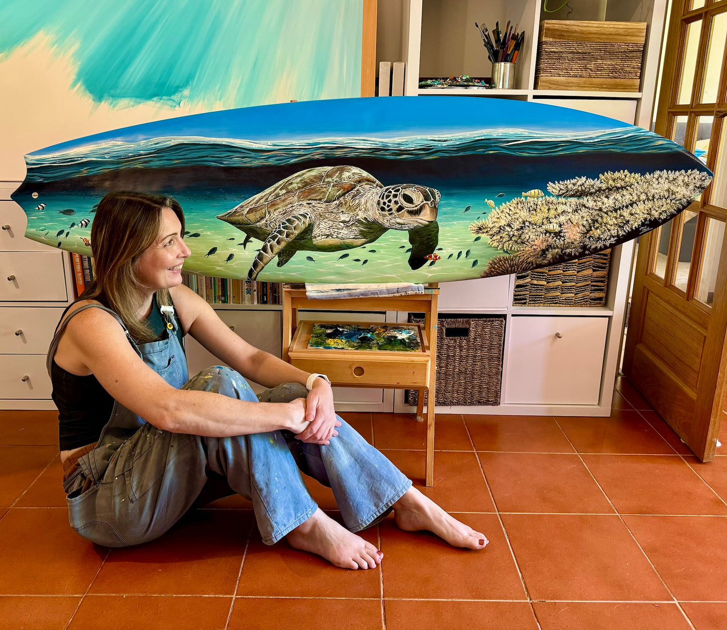 "Emmie the Sea Turtle" - Hand-Painted Surfboard