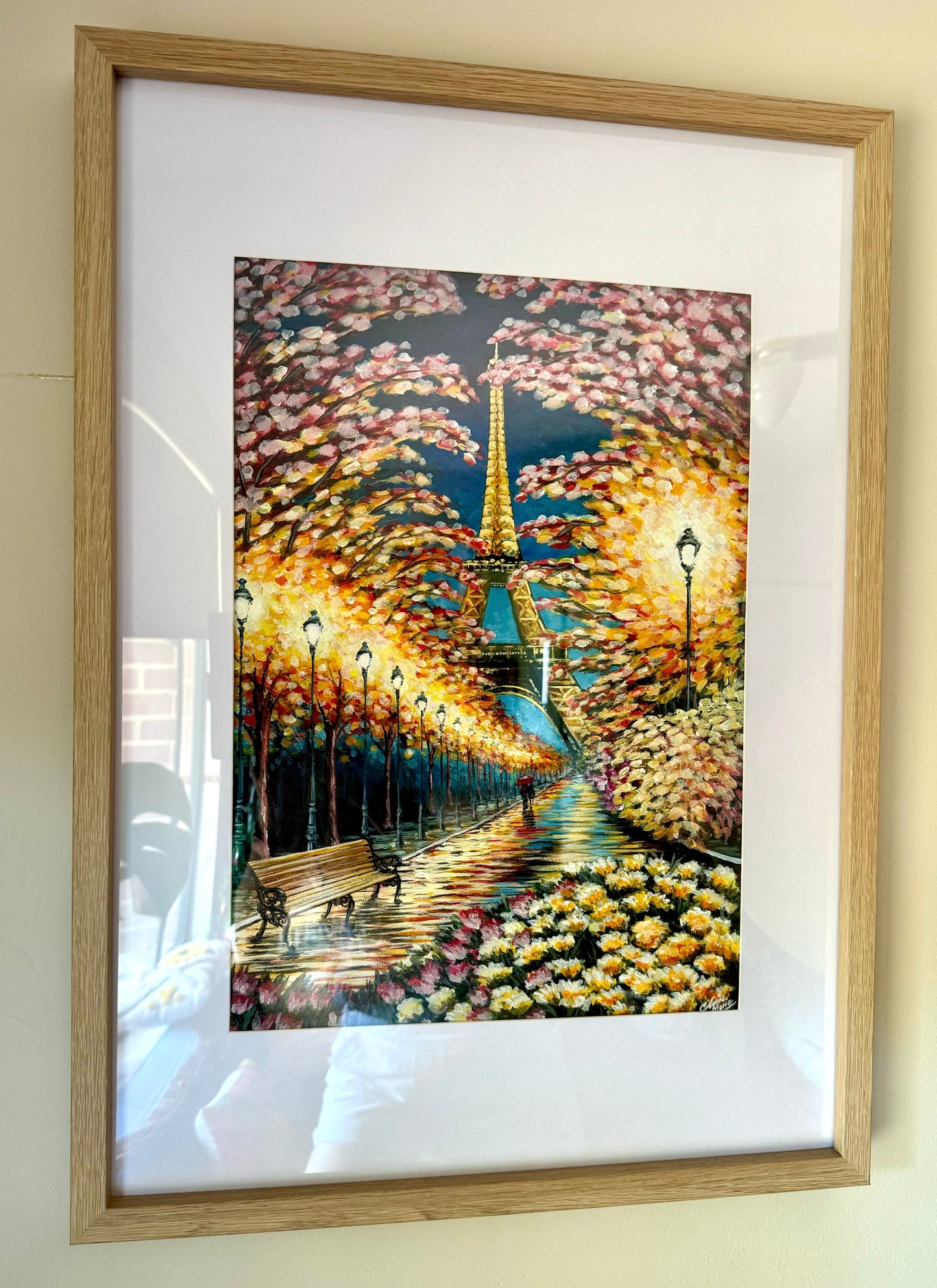 "Spring stroll in Paris" - original acrylic painting on A3 paper, FRAMED
