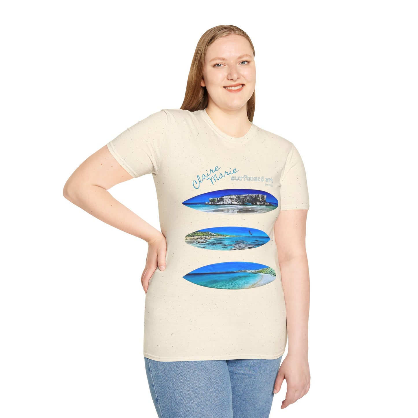 Claire Marie Surfboard Art — Coastal Vibes Beach T-Shirt
