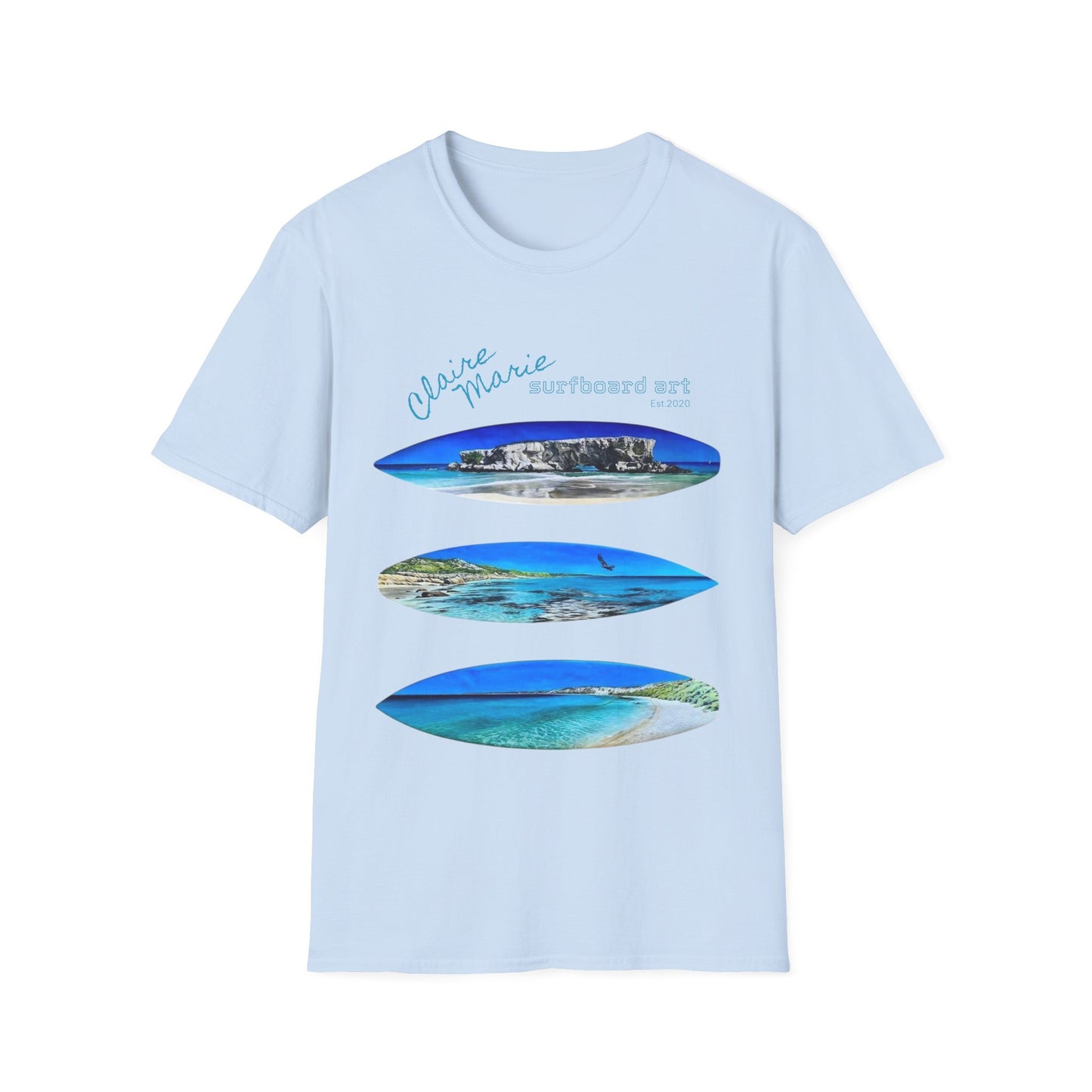 Claire Marie Surfboard Art — Coastal Vibes Beach T-Shirt