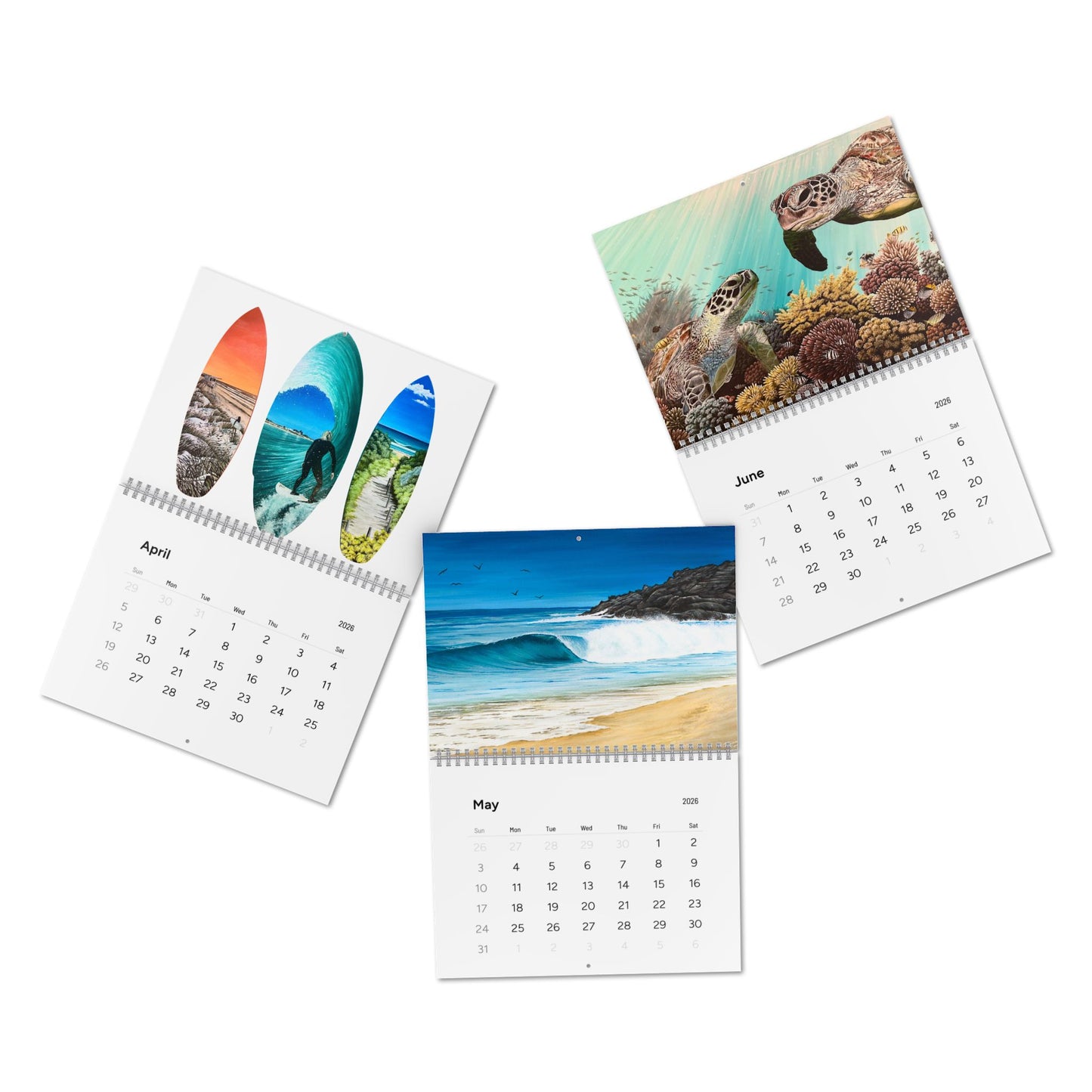 Claire Marie 2026 Art Wall Calendar — Coastal & Surfboard Landscapes
