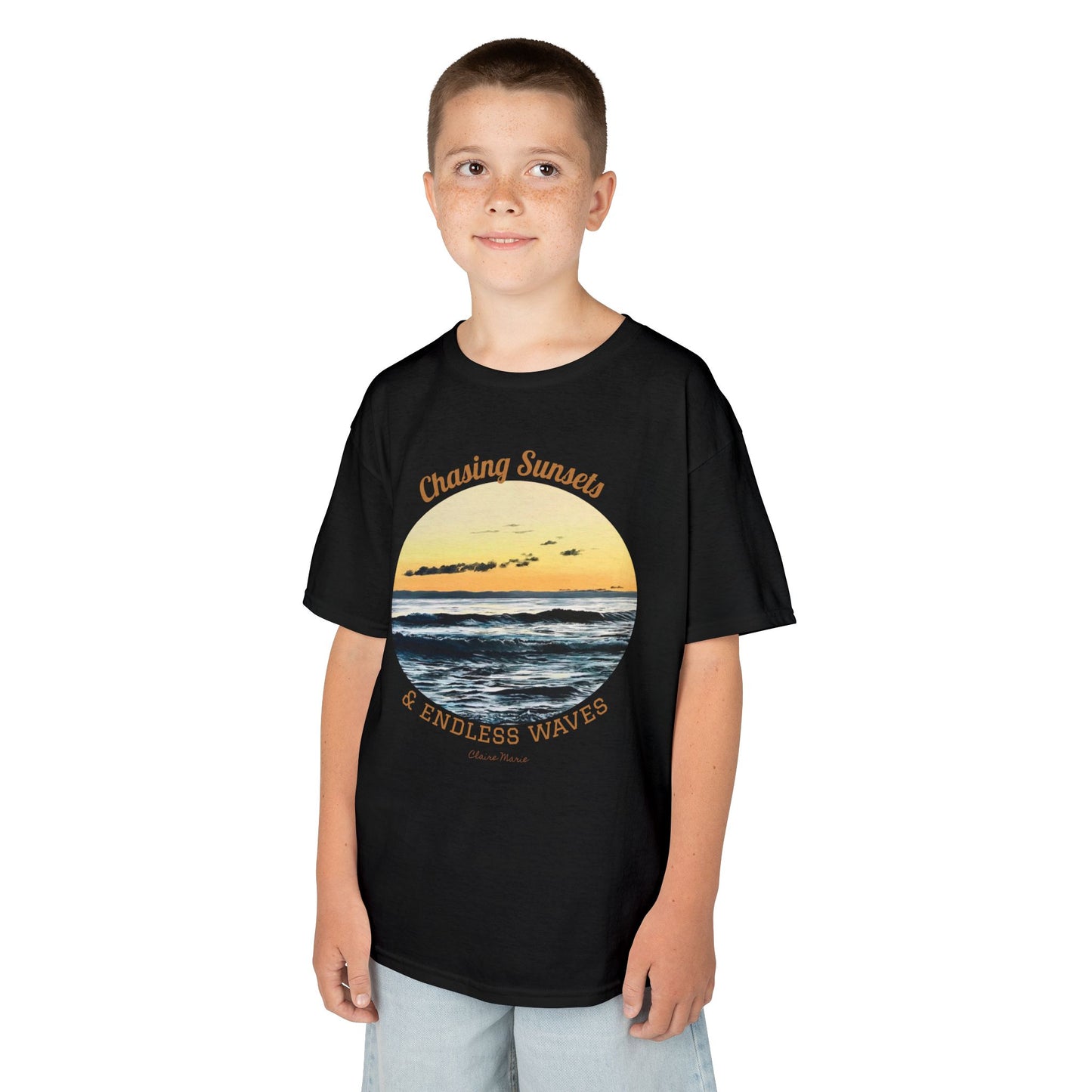 "Chasing Sunsets & Endless Waves" Kids T-shirt