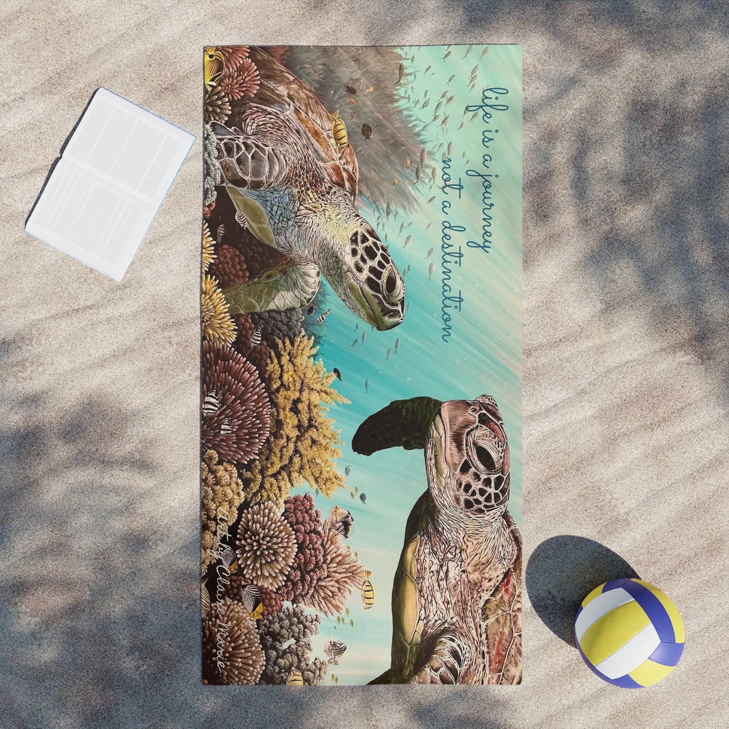 Underwater Garden Beach Towel — "Life Is a Journey, Not a Destination"