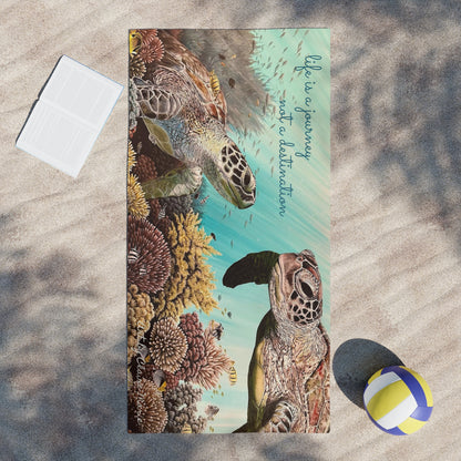 Underwater Garden Beach Towel — "Life Is a Journey, Not a Destination"