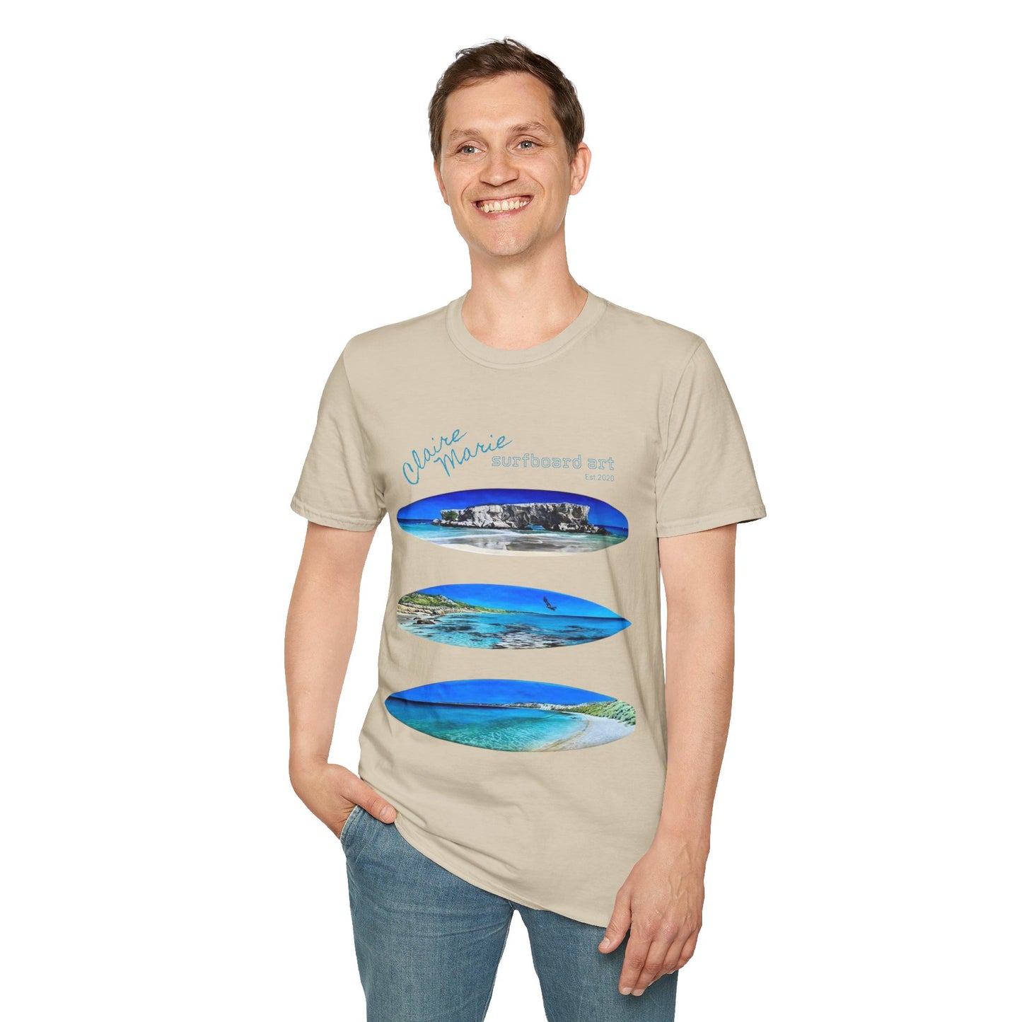 Claire Marie Surfboard Art — Coastal Vibes Beach T-Shirt