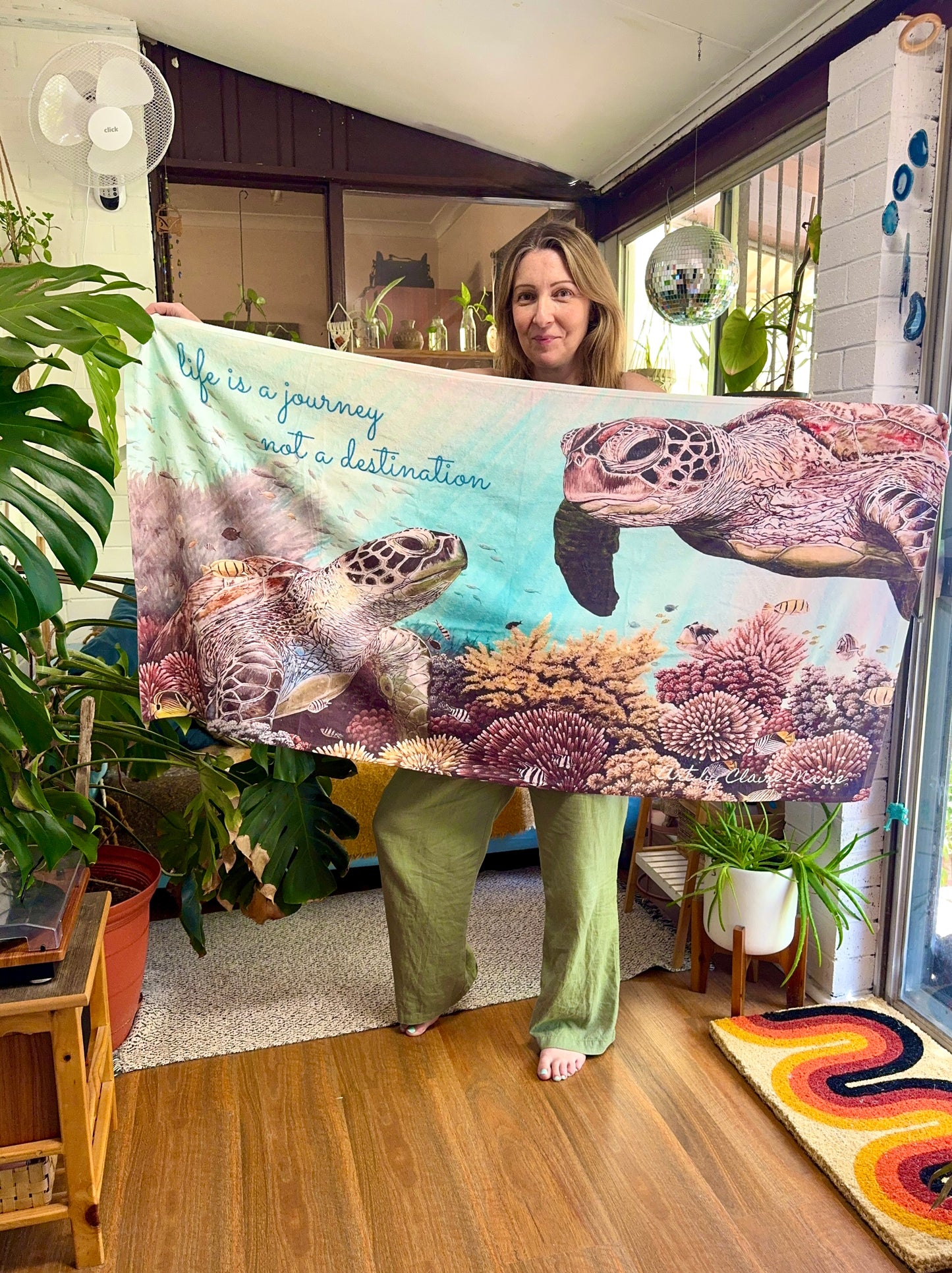 Underwater Garden Beach Towel — "Life Is a Journey, Not a Destination"