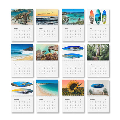 Claire Marie 2026 Art Wall Calendar — Coastal & Surfboard Landscapes