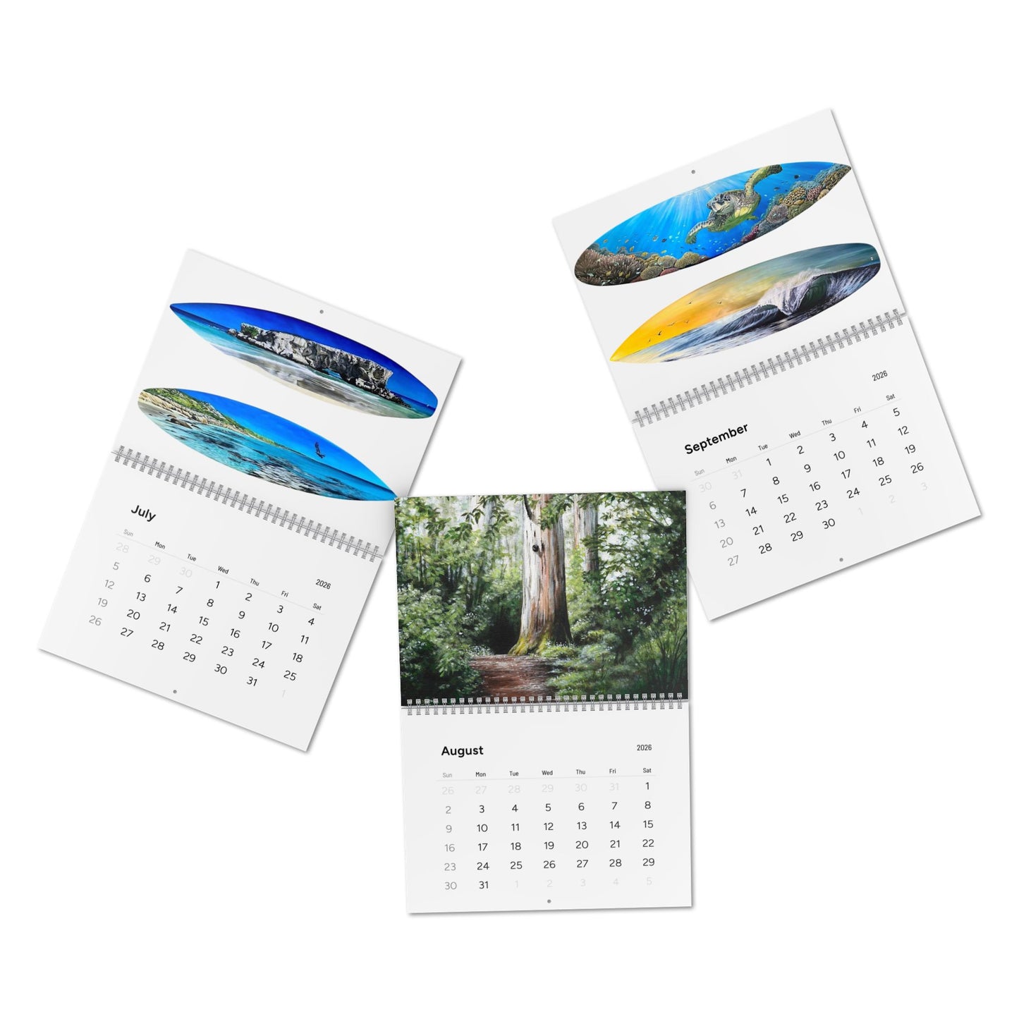 Claire Marie 2026 Art Wall Calendar — Coastal & Surfboard Landscapes