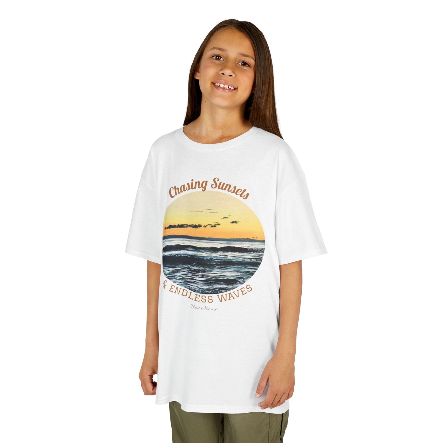 "Chasing Sunsets & Endless Waves" Kids T-shirt
