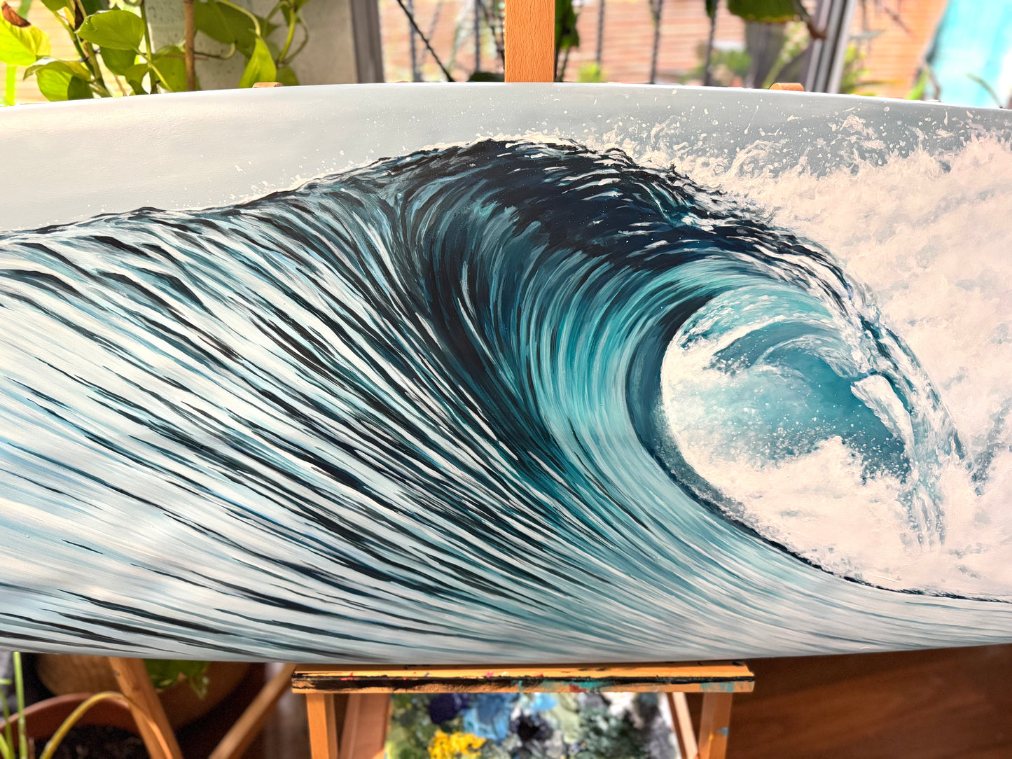 "Wave Study Number 14" - Hand-Painted Surfboard