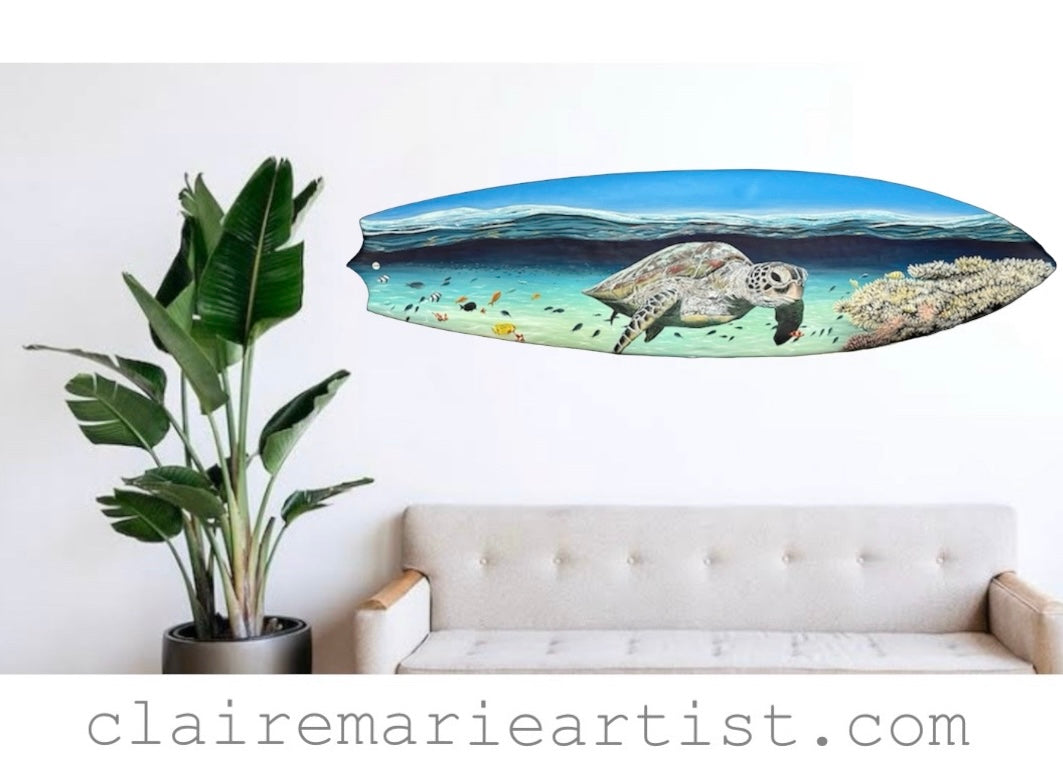 "Emmie the Sea Turtle" - Hand-Painted Surfboard