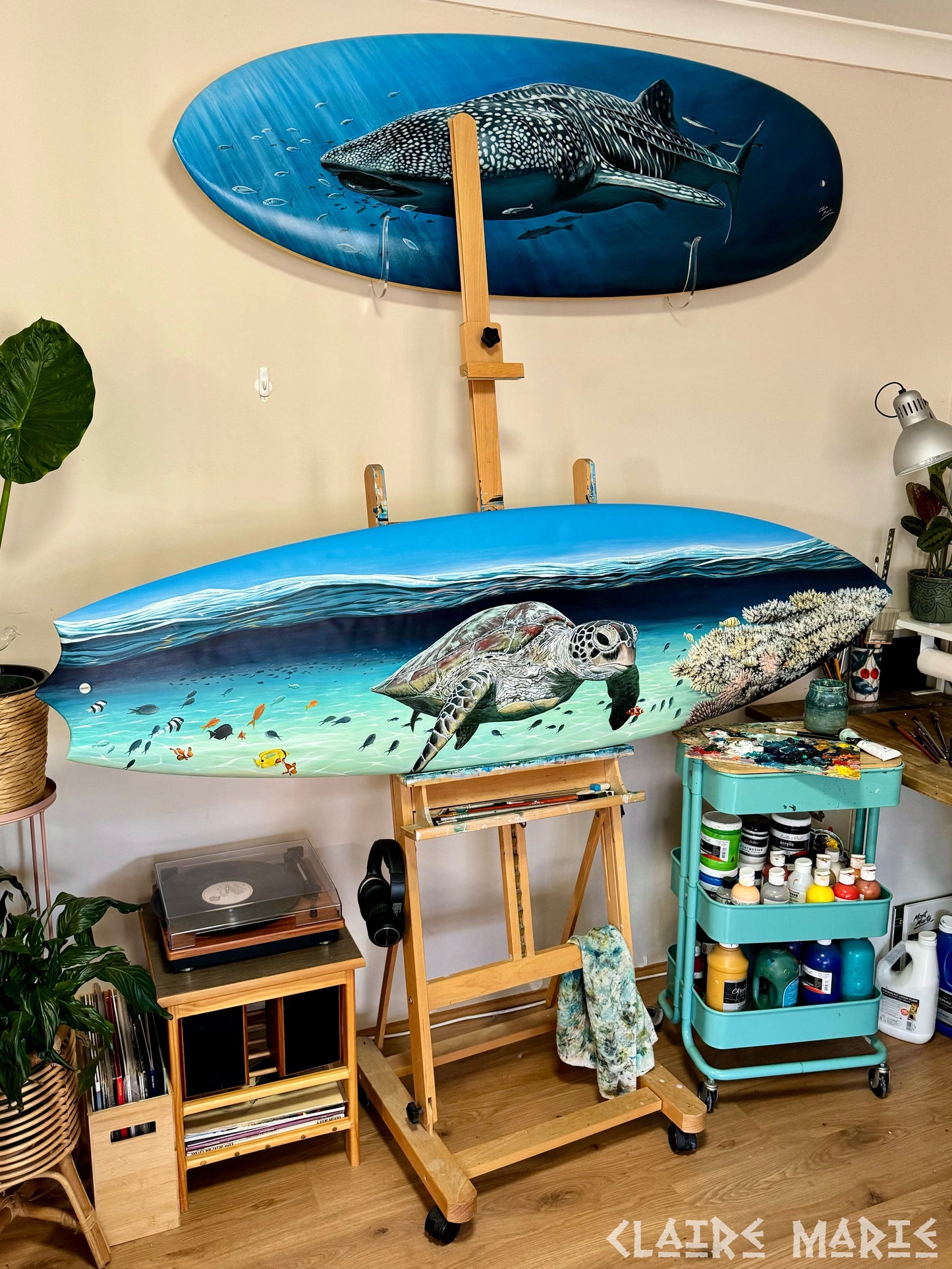 "Emmie the Sea Turtle" - Hand-Painted Surfboard