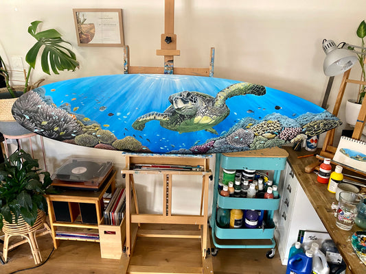 "George the Sea Turtle" - Hand-Painted Surfboard