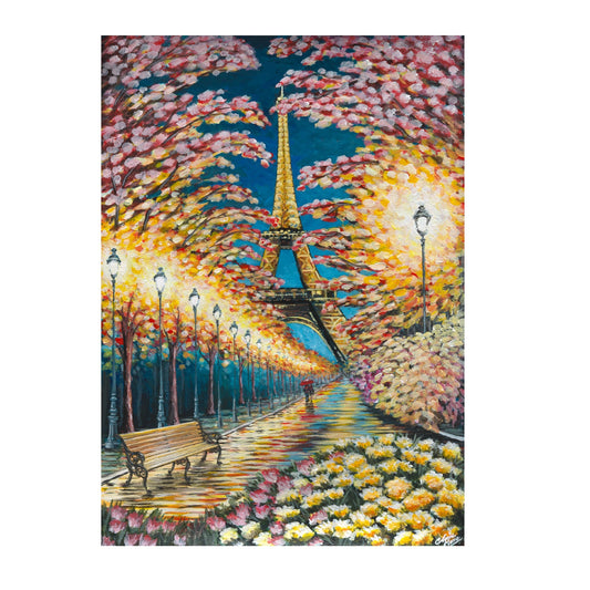 "Spring stroll in Paris" - original acrylic painting on A3 paper, FRAMED