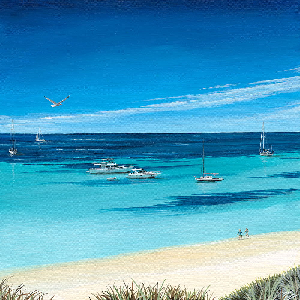 "Tranquility - Longreach Bay" - triptych of original acrylic paintings on 45 x 45 cm canvases